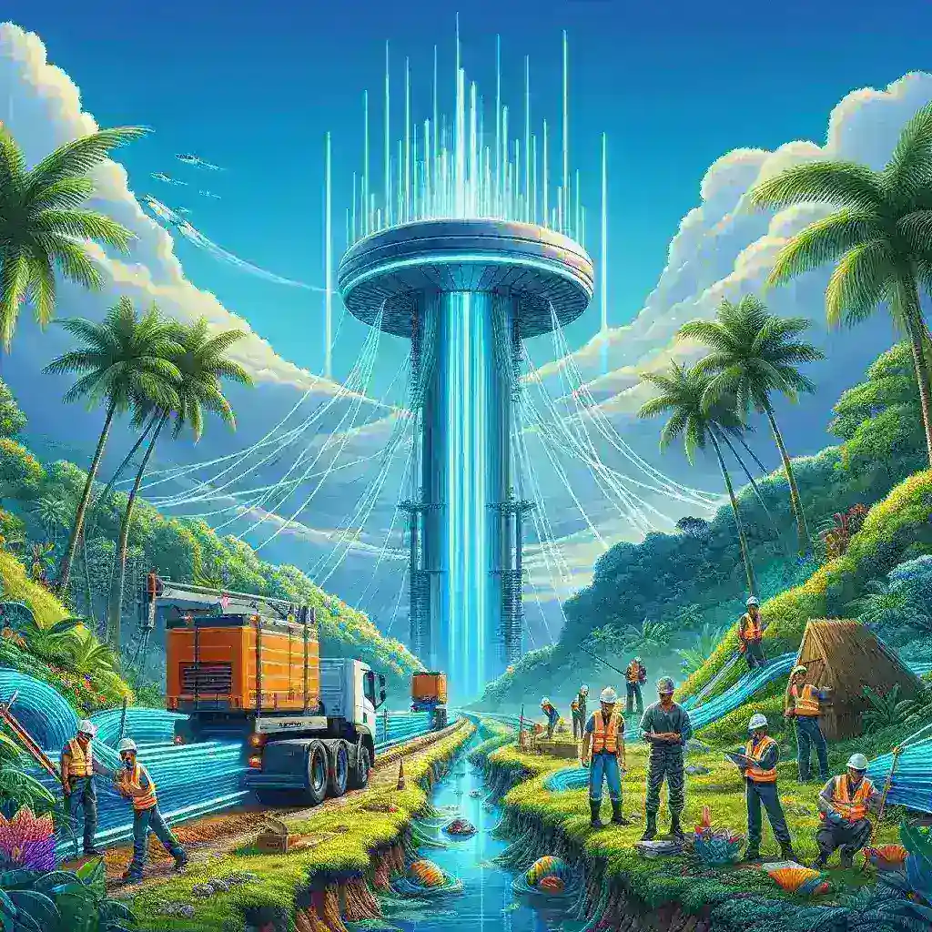 "Biznet team installing new fiber optic backbone infrastructure in Bali to enhance internet connectivity and accelerate digital transformation."